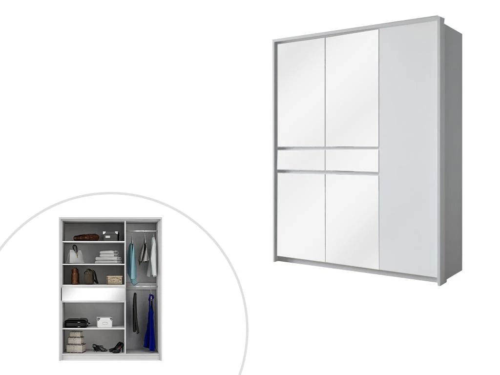 Armoire 5 Portes Et 1 Tiroir - Avec Miroir - L157 Cm - Blanc - ZADIA â Image 5