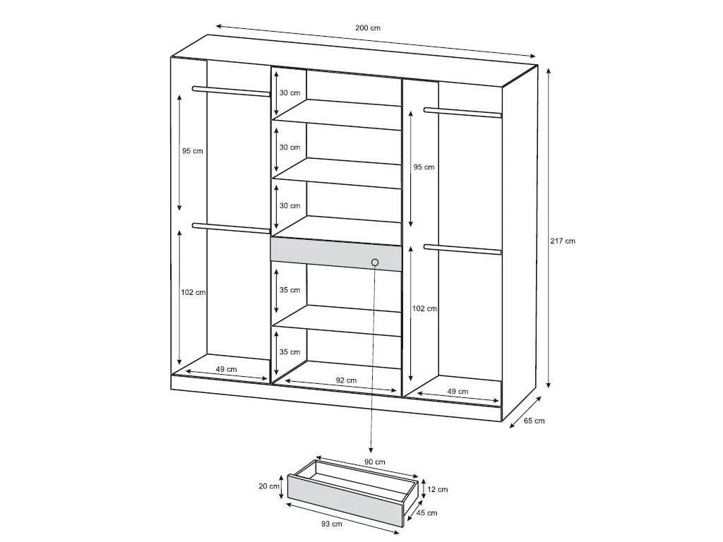Armoire 6 Portes Et 1 Tiroir - Avec Miroir - L200 Cm - Blanc - ZADIA – Image 6