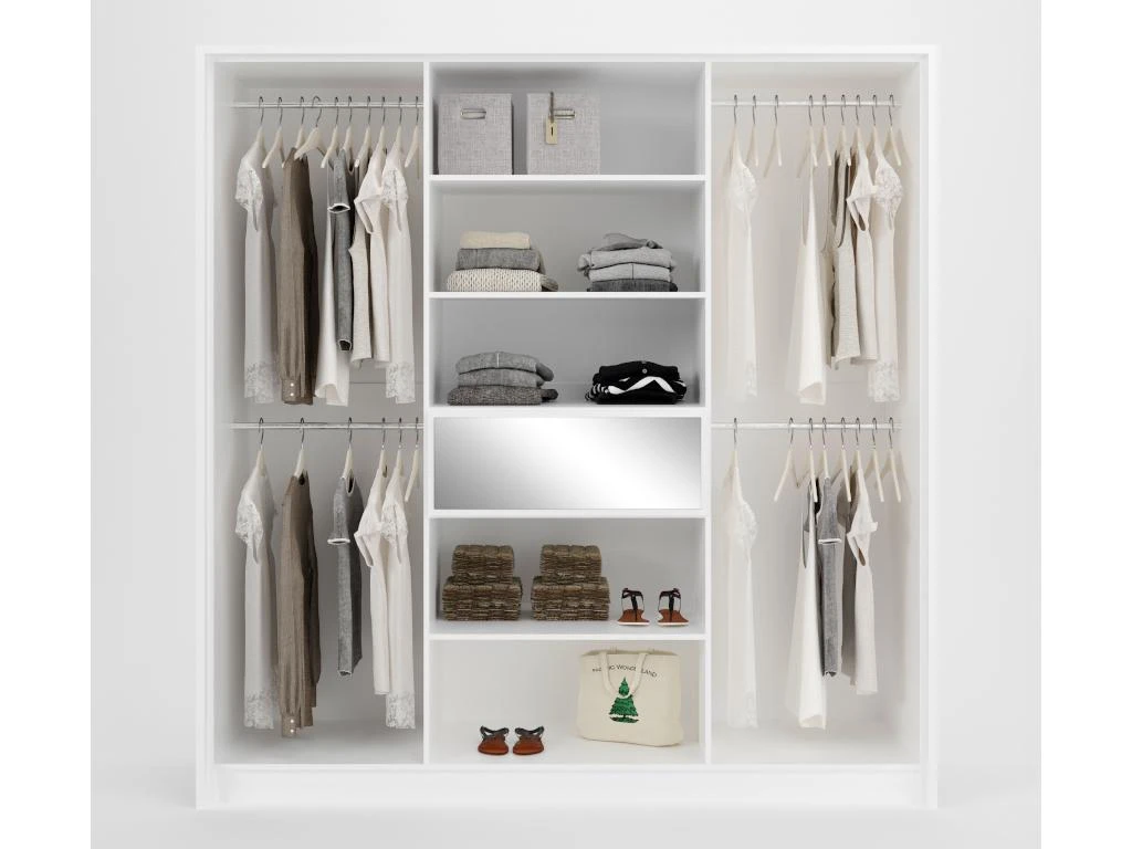 Armoire 6 Portes Et 1 Tiroir - Avec Miroir - L200 Cm - Blanc - ZADIA – Image 4