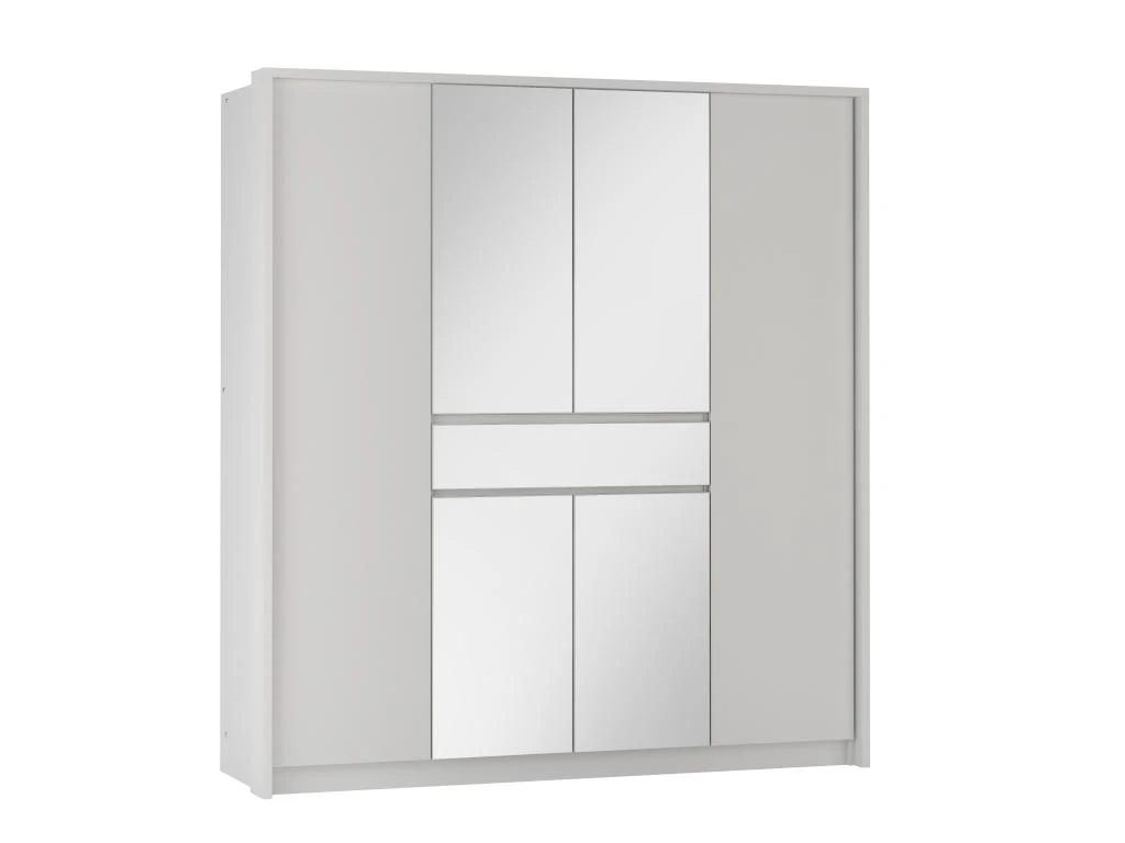 Armoire 6 Portes Et 1 Tiroir - Avec Miroir - L200 Cm - Blanc - ZADIA – Image 3