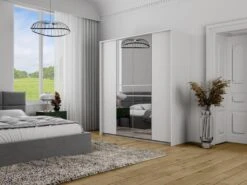 Armoire 6 Portes Et 1 Tiroir - Avec Miroir - L200 Cm - Blanc - ZADIA