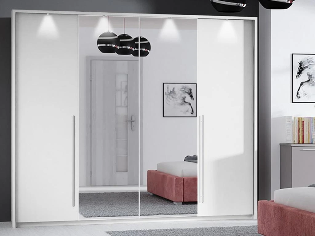 Armoire 2 Portes - Avec Miroir Et LEDs - L255 Cm - Blanc - INGINA – Image 2