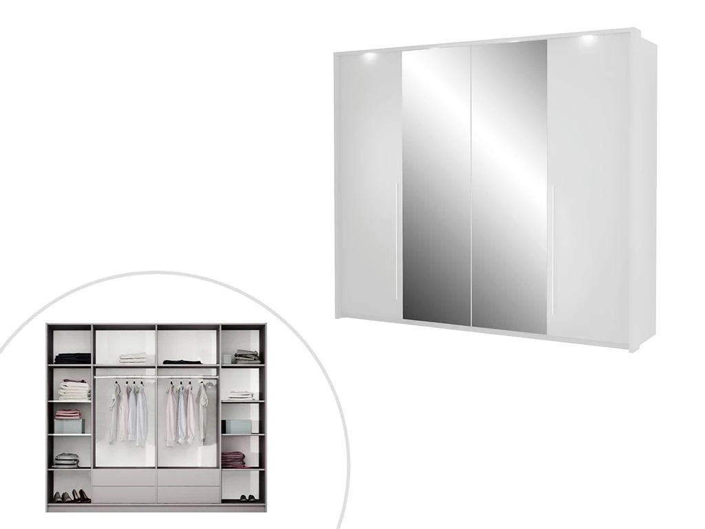 Armoire 2 Portes - Avec Miroir Et LEDs - L255 Cm - Blanc - INGINA – Image 12