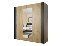 Armoire 200cm. 2 Portes Coulissantes Avec Miroirs Couleur ChĂȘne Clair Et Noir. Collection FOX