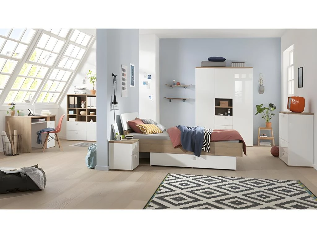 Armoire 3 Portes 3 Tiroirs Et 2 Niches Blanc Enfant Ado - GABRIEL â Image 4