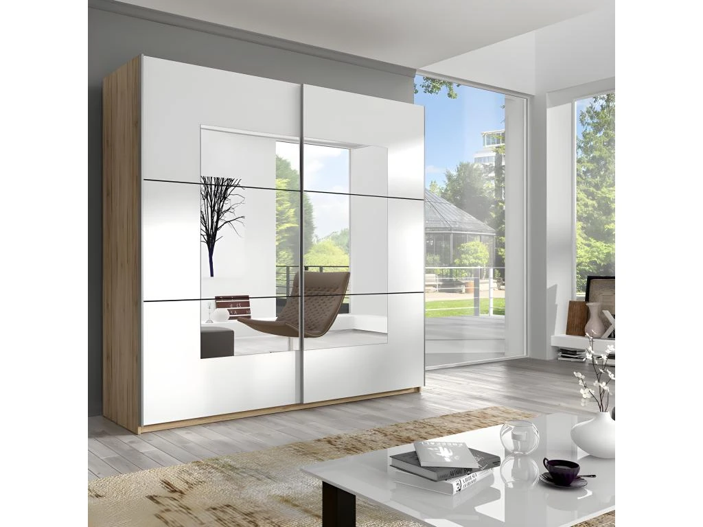 Armoire Design 2 Portes 200cm Couleur ChĂȘne Clair Et Blanc. Collection EOS â Image 4