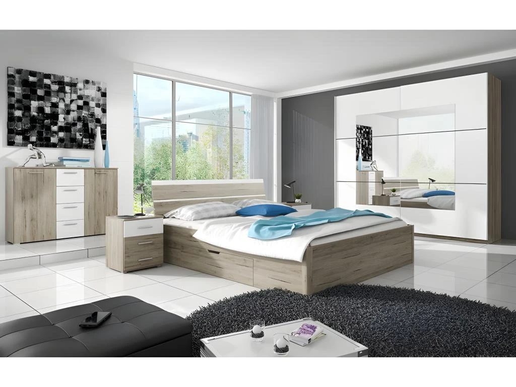 Armoire Design 2 Portes 200cm Couleur ChĂȘne Clair Et Blanc. Collection EOS â Image 5