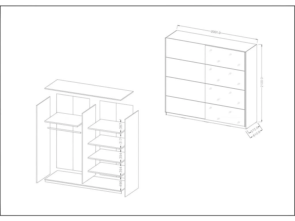 Armoire Design 200cm. 2 Portes Avec Miroirs Modulables. Couleur Blanc Mat. Collection EOS – Image 5