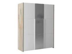 NINO LIGHT - Armoire 3 Portes Effet Bois Clair Avec Miroir