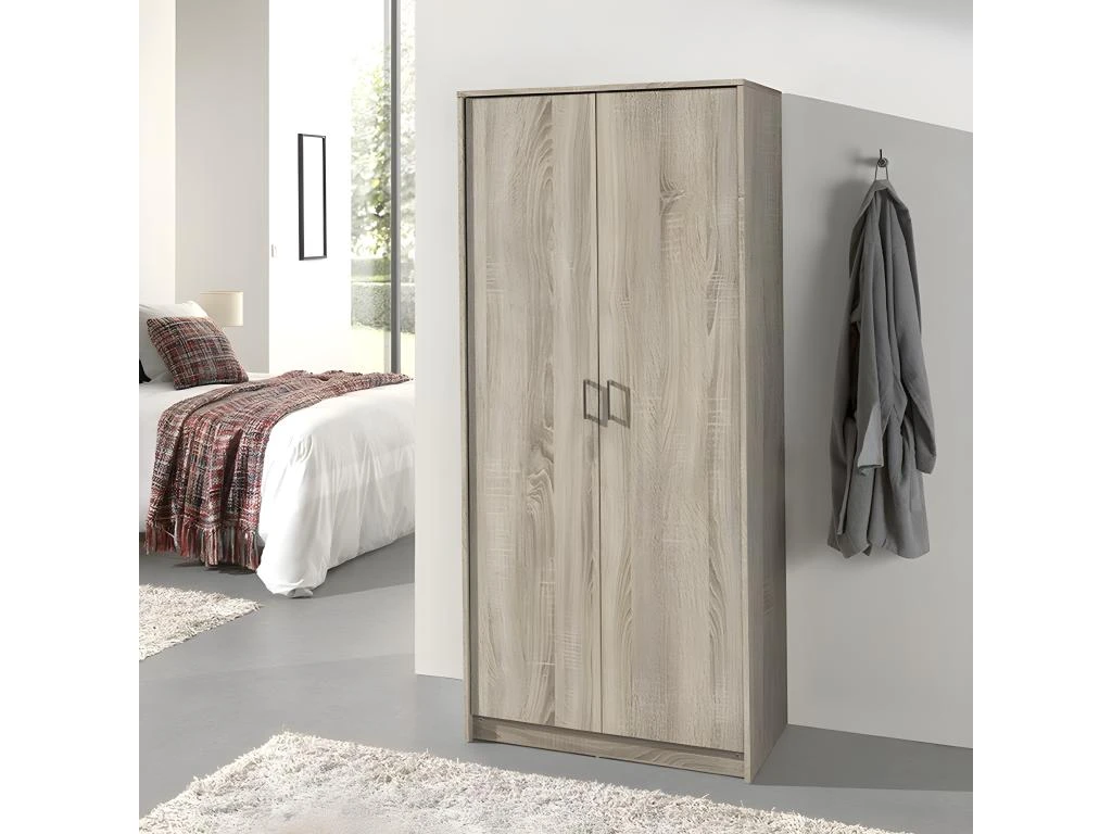 Garde Robe REY, Armoire 2 Portes Idéal Pour Votre Entrée Ou Votre Buanderie