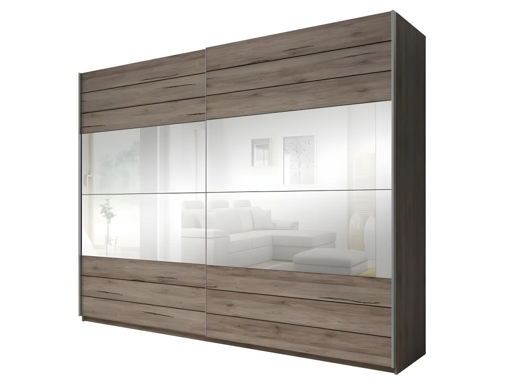 Armoire 2 Mètres. 2 Portes Coulissantes Avec Miroirs Couleur Chêne. Collection FLOYD