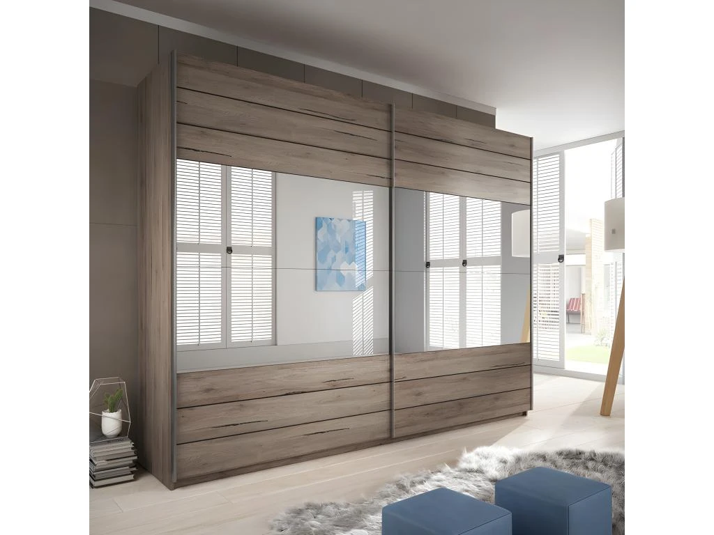 Armoire 2 Mètres. 2 Portes Coulissantes Avec Miroirs Couleur Chêne. Collection FLOYD – Image 2