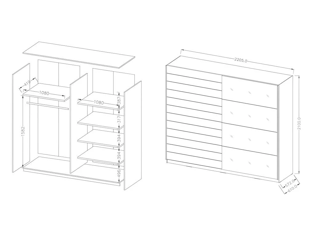 Armoire 2 Portes Coulissantes 220cm Couleur Chêne Foncé Et Noir. Collection FLOYD – Image 4