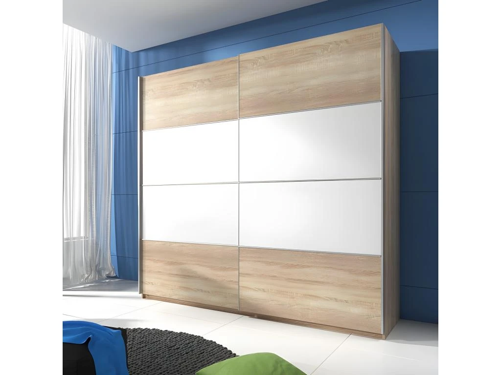 Armoire Design 2 Portes Avec Miroirs 220cm Couleur ChĂȘne Clair. Collection EOS