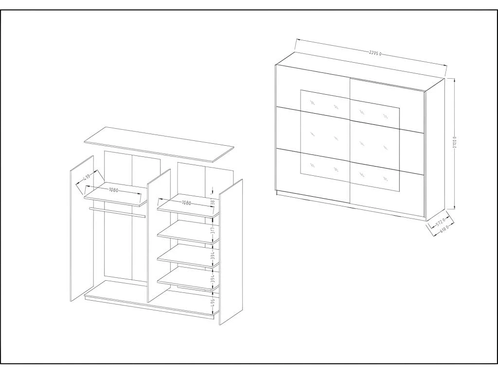 Armoire Design 2 Portes Avec Miroirs 220cm Couleur ChĂȘne Clair. Collection EOS â Image 4