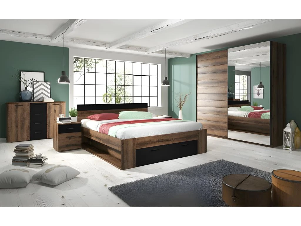 Armoire Design 2 Portes 180cm Couleur Chêne Foncé. Collection EOS – Image 4