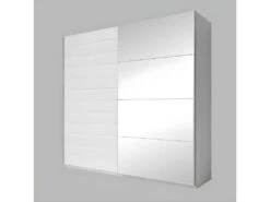 Armoire 2 Portes Coulissantes 200cm Coloris Blanc Avec Miroir. Collection FLOYD
