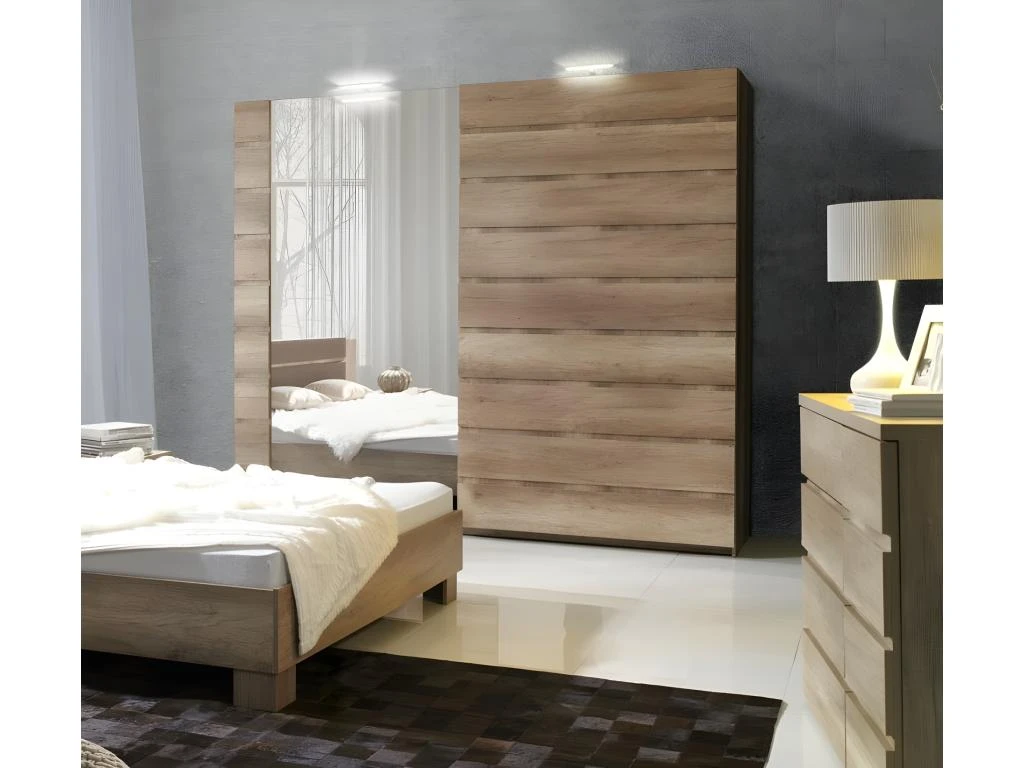 Armoire, Garde Robe ROMI Deux Portes Coulissantes 200 Cm, Coloris Dab Canyon. Meuble Design â Image 2