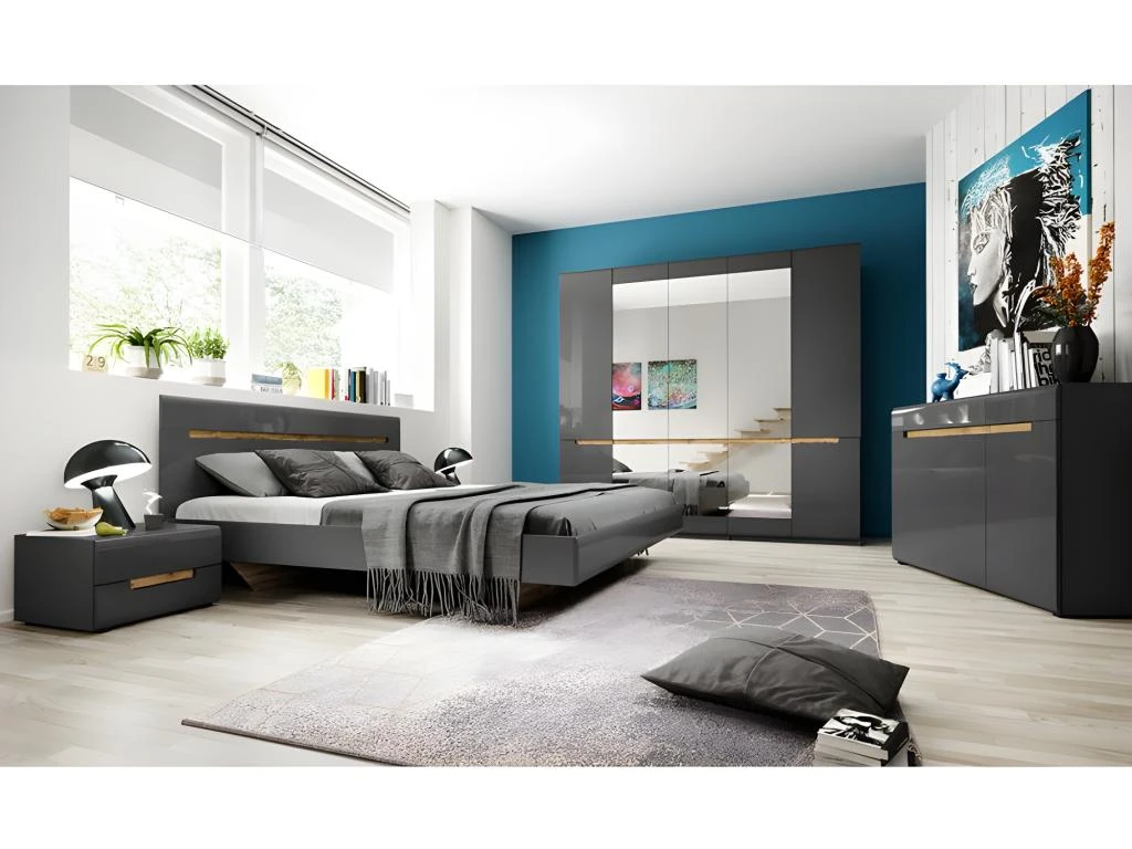 Armoire Design 4 Portes Et 2 Miroirs Couleur Grise Finitions Glossy - LUCIA – Image 2