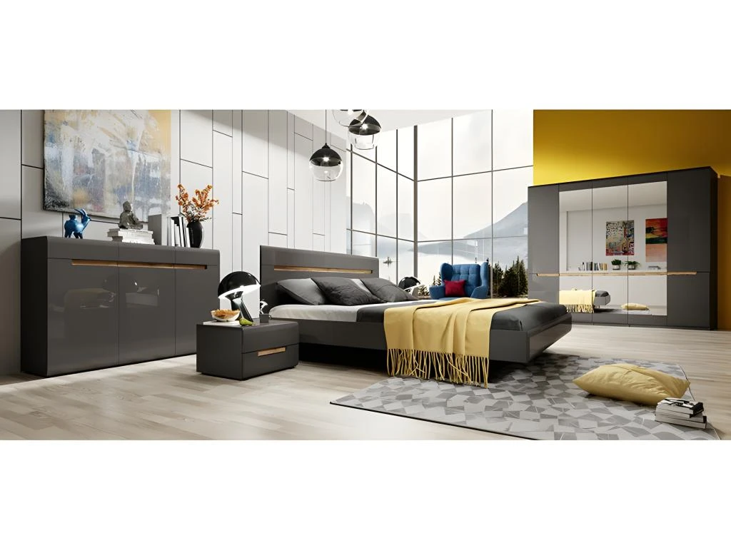 Armoire Design 4 Portes Et 2 Miroirs Couleur Grise Finitions Glossy - LUCIA – Image 3