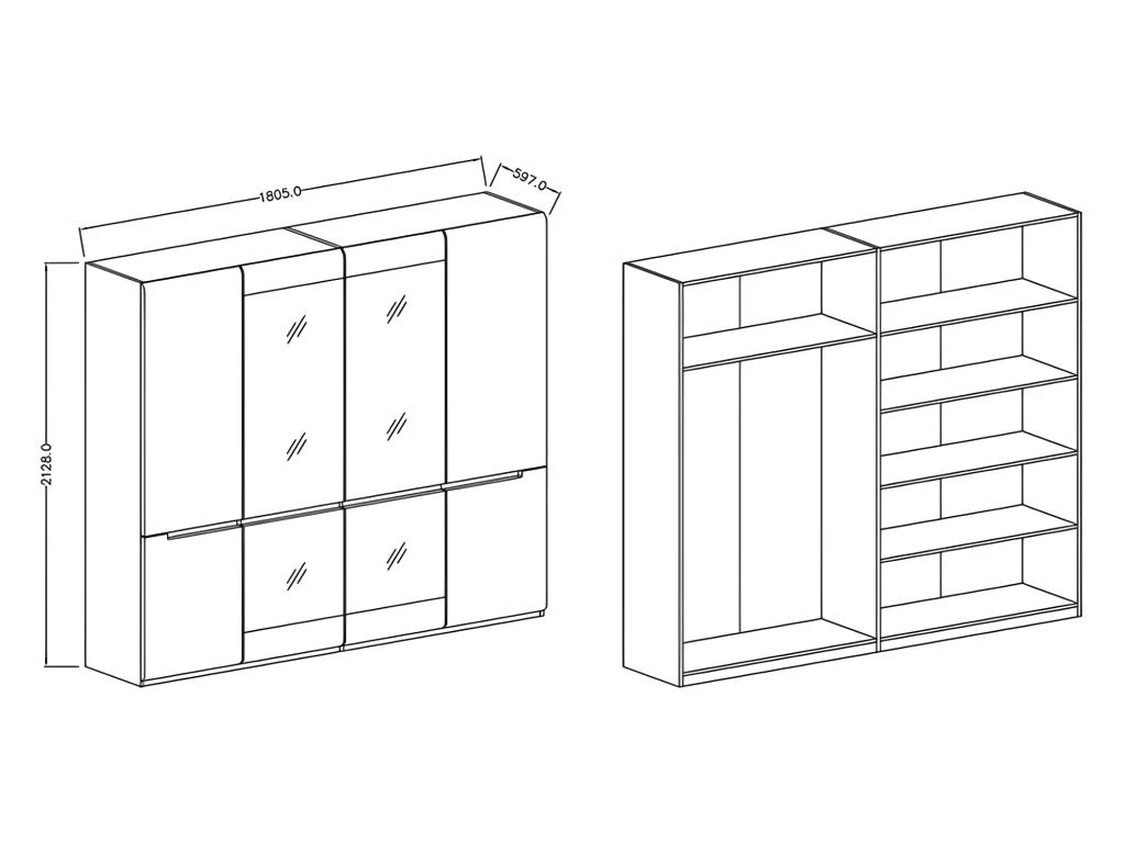 Armoire Design 4 Portes Et 2 Miroirs Couleur Grise Finitions Glossy - LUCIA – Image 4