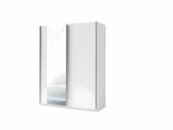 Armoire, Garde Robe GOZU 150 Cm Deux Portes Coulissantes. Dressing Complet Avec Miroir, Penderie Et étagères. Coloris Blanc