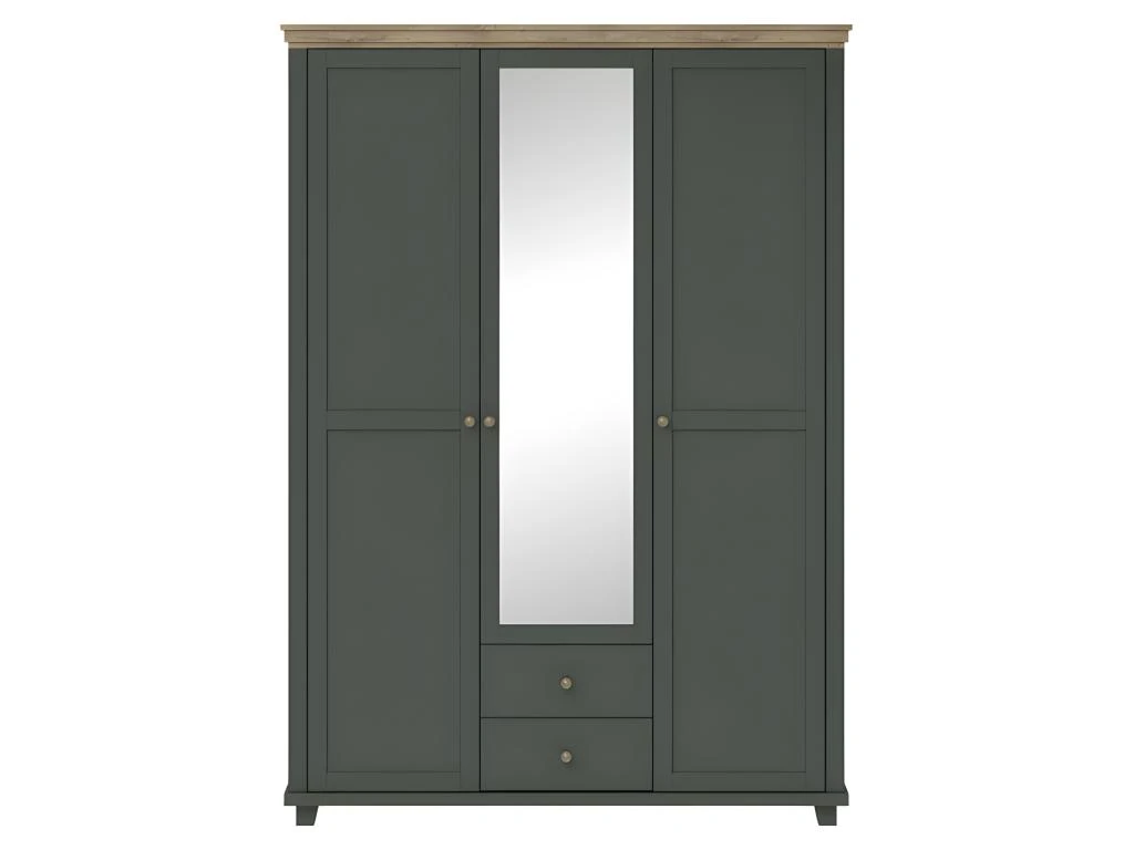 Armoire 150x220 Avec 3 Portes Et 2 Tiroirs. Coloris Vert Kaki Et ChĂȘne. Collection ASSIA â Image 3