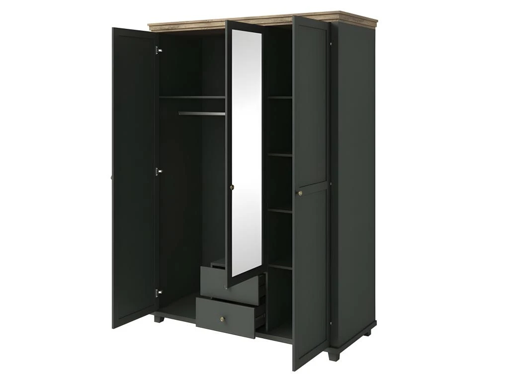 Armoire 150x220 Avec 3 Portes Et 2 Tiroirs. Coloris Vert Kaki Et ChĂȘne. Collection ASSIA â Image 4