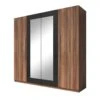 Armoire 4 Portes Avec Miroirs Coloris Red Wallnut Et Noir - IRINA