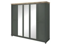 Armoire 250x220 Avec 5 Portes. Coloris Vert Kaki Et Chêne. Collection ASSIA