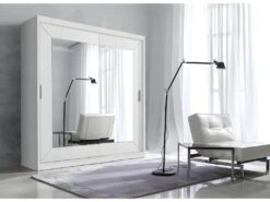 Armoire 200cm Avec Miroirs Et Portes Coulissantes. Collection ROMEO. Coloris Blanc