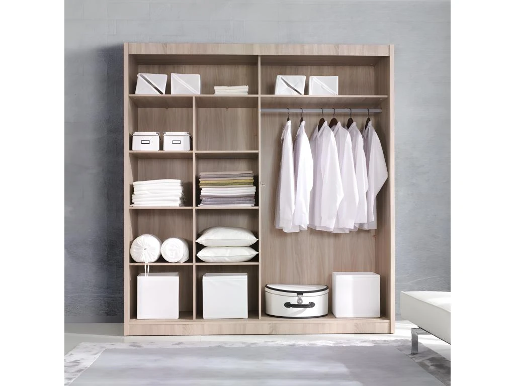 Armoire 200cm Avec Miroirs Et Portes Coulissantes. Collection ROMEO. Effet ChĂȘne â Image 3