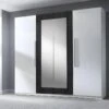 Armoire 4 Portes Avec Miroirs Couleur Blanc Et Gris Anthracite - IRINA