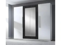 Armoire 4 Portes Avec Miroirs Couleur Blanc Et Gris Anthracite - IRINA
