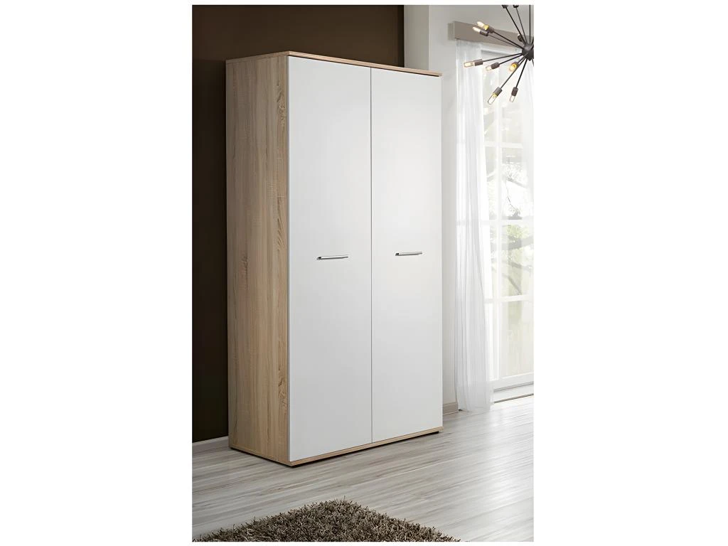 Armoire Chambre D'enfant Design Coloris ChĂȘne Et Blanc Avec 2 Portes Battantes Collection DENVER. â Image 2