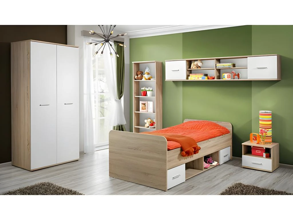 Armoire Chambre D'enfant Design Coloris ChĂȘne Et Blanc Avec 2 Portes Battantes Collection DENVER. â Image 4