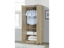 Armoire / Garde Robe SAVIS, 2 Portes, Contemporaine ChĂȘne Sonoma Et PoignĂ©es Grises.
