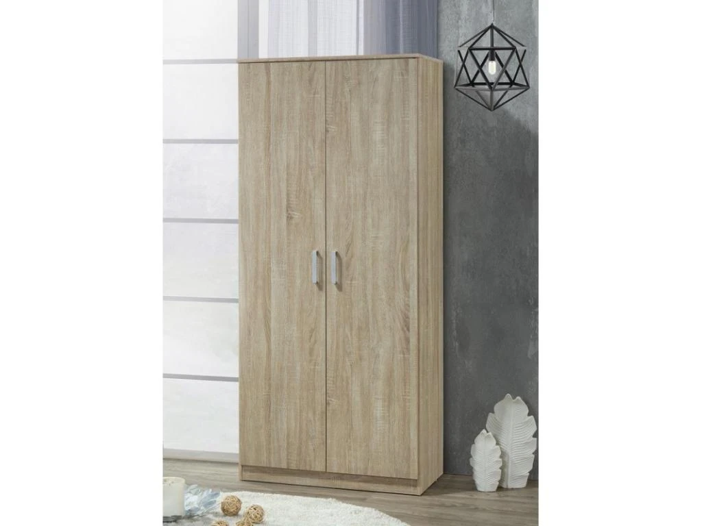 Armoire / Garde Robe SAVIS, 2 Portes, Contemporaine Chêne Sonoma Et Poignées Grises. – Image 2