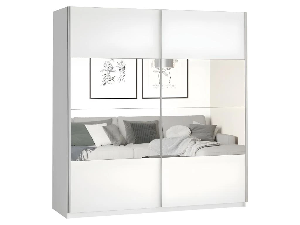 Armoire Design 220cm. 2 Portes Avec Miroirs Modulables. Couleur Blanc Mat. Collection EOS
