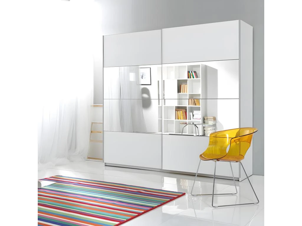 Armoire Design 220cm. 2 Portes Avec Miroirs Modulables. Couleur Blanc Mat. Collection EOS – Image 2