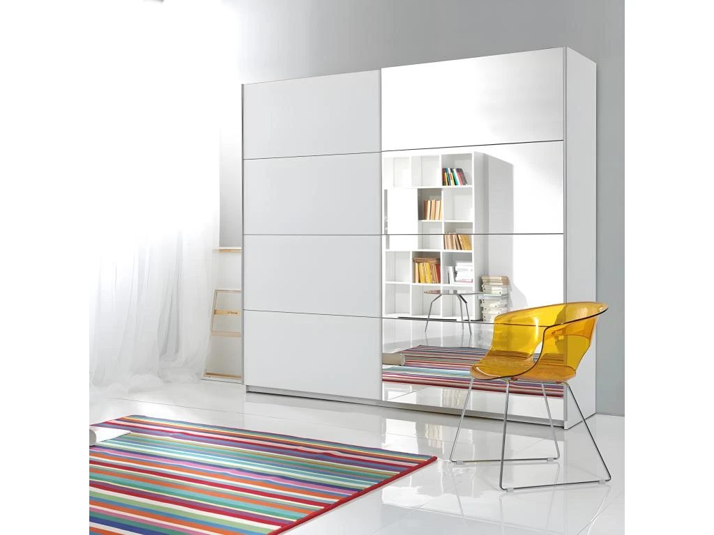 Armoire Design 220cm. 2 Portes Avec Miroirs Modulables. Couleur Blanc Mat. Collection EOS – Image 3