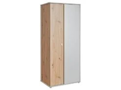 Armoire Chambre D'enfant Design Coloris Chêne Et Gris Avec 2 Portes Battantes Collection BIBOU.