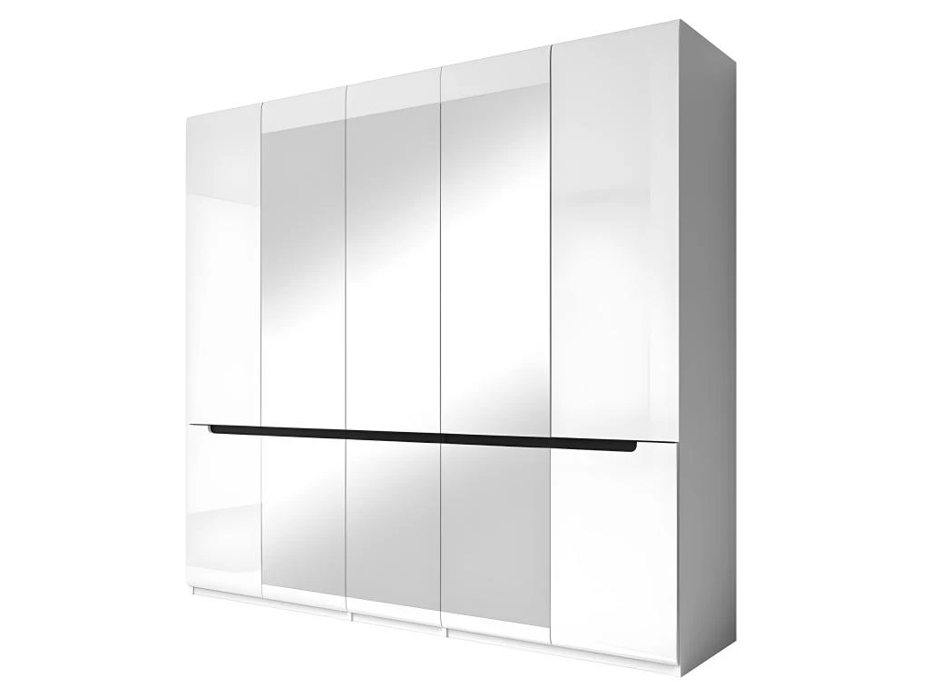 Armoire Design 5 Portes Et 3 Miroirs Couleur Blanche Finitions Glossy - LUCIA