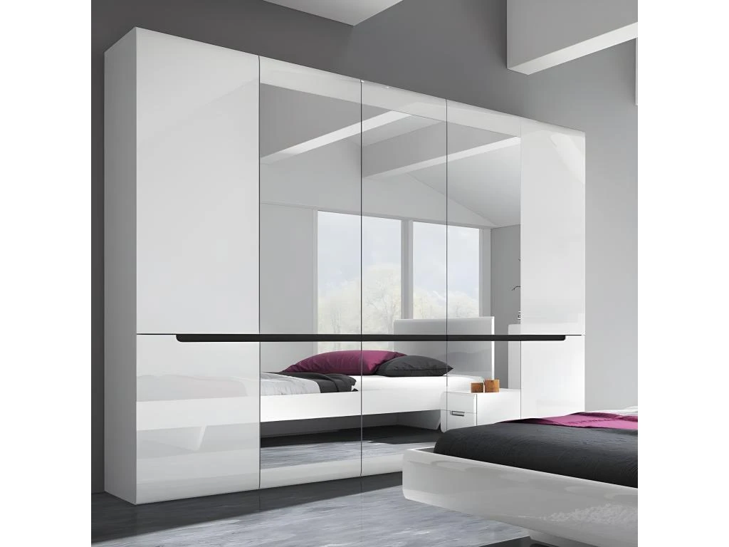 Armoire Design 5 Portes Et 3 Miroirs Couleur Blanche Finitions Glossy - LUCIA – Image 2