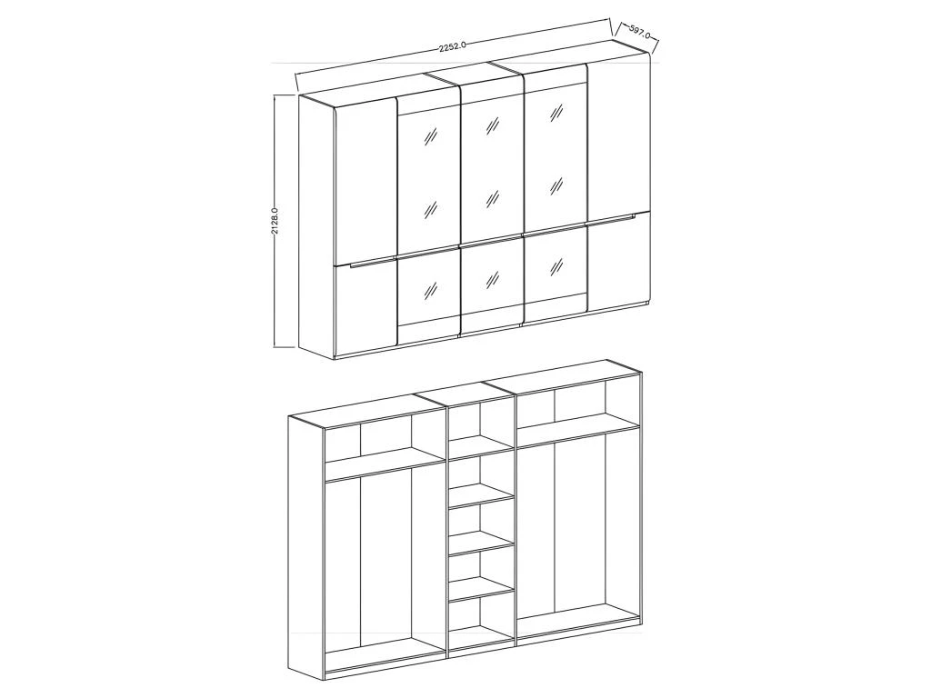 Armoire Design 5 Portes Et 3 Miroirs Couleur Blanche Finitions Glossy - LUCIA – Image 4