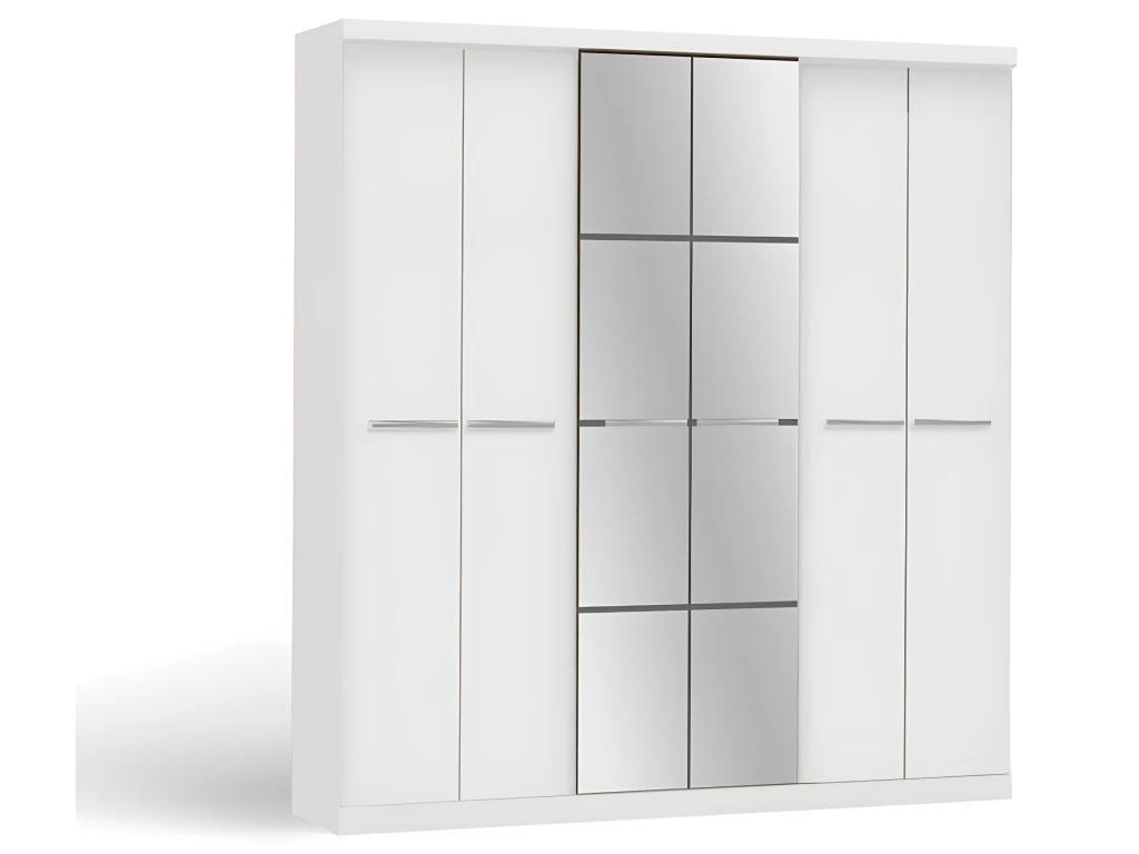 Armoire Avec Miroir WILHEM - 6 Portes - L.203cm - Blanc – Image 5