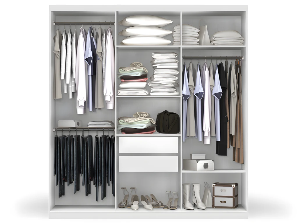 Armoire Avec Miroir WILHEM - 6 Portes - L.203cm - Blanc – Image 2