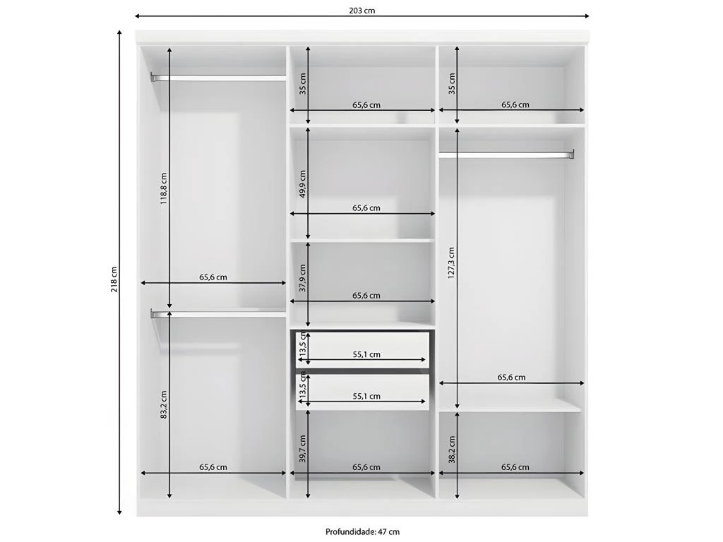 Armoire Avec Miroir WILHEM - 6 Portes - L.203cm - Blanc – Image 4