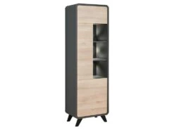 Vitrine Haute Avec LED Collection OASIS. Coloris Gris Et Bois. Meuble Design Idéal Pour Votre Salle à Manger