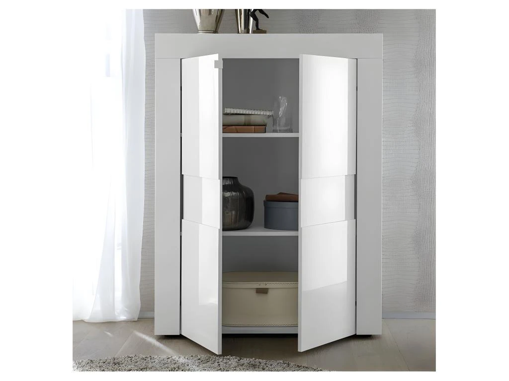 Vaisselier 2 Portes Laqué Blanc Brillant - TRANI – Image 2